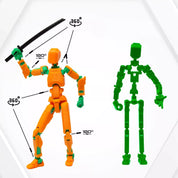 3D Robotfigura R13: Narancssárga-zöld mozgathatóságának bemutatása – A figura 360 fokban mozgatható ízületekkel rendelkezik, így számos harci pózba állítható.