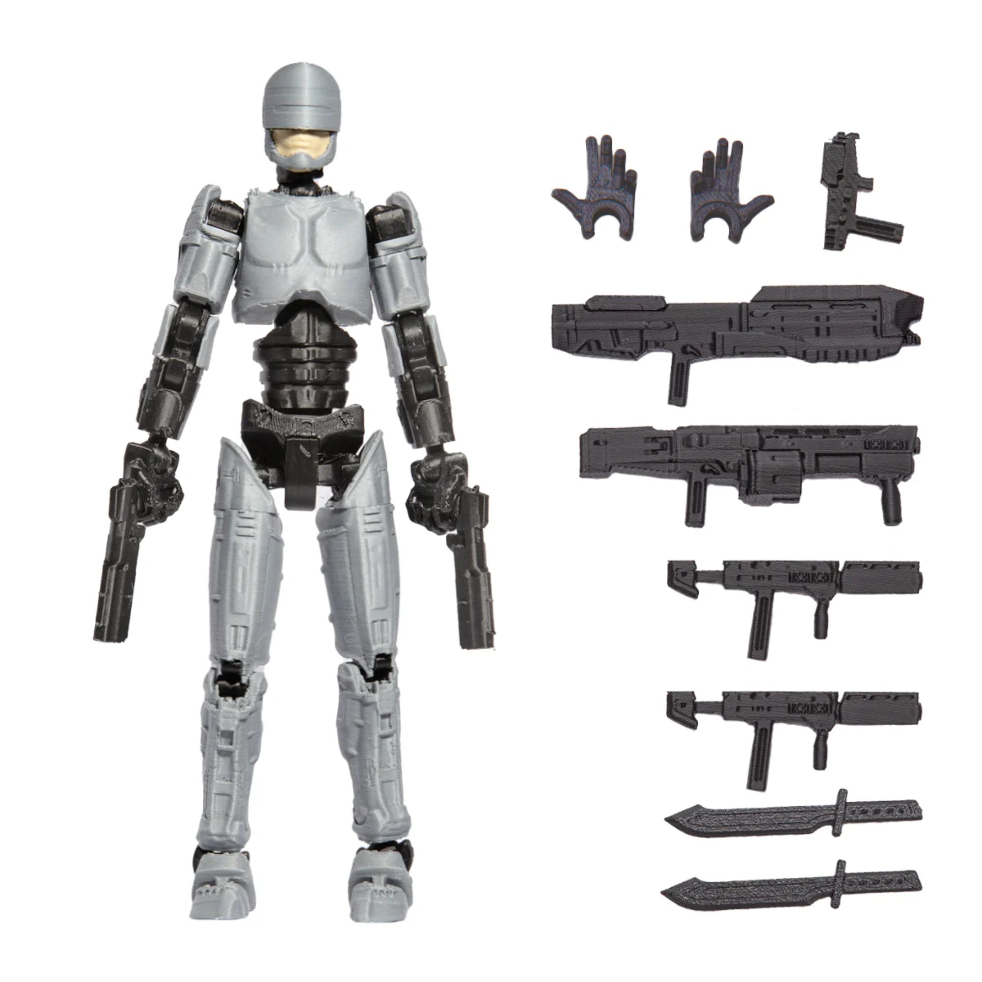 R13 Robocop akciófigura, mozgatható végtagokkal és fegyverekkel. Sci-fi robot figura, tökéletes játékhoz és gyűjtéshez