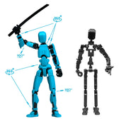3D Robotfigura R13: Türkiz – A figura mozgathatóságát bemutató ábra, kiemelve a 360°-os és 180°-os ízületeket.