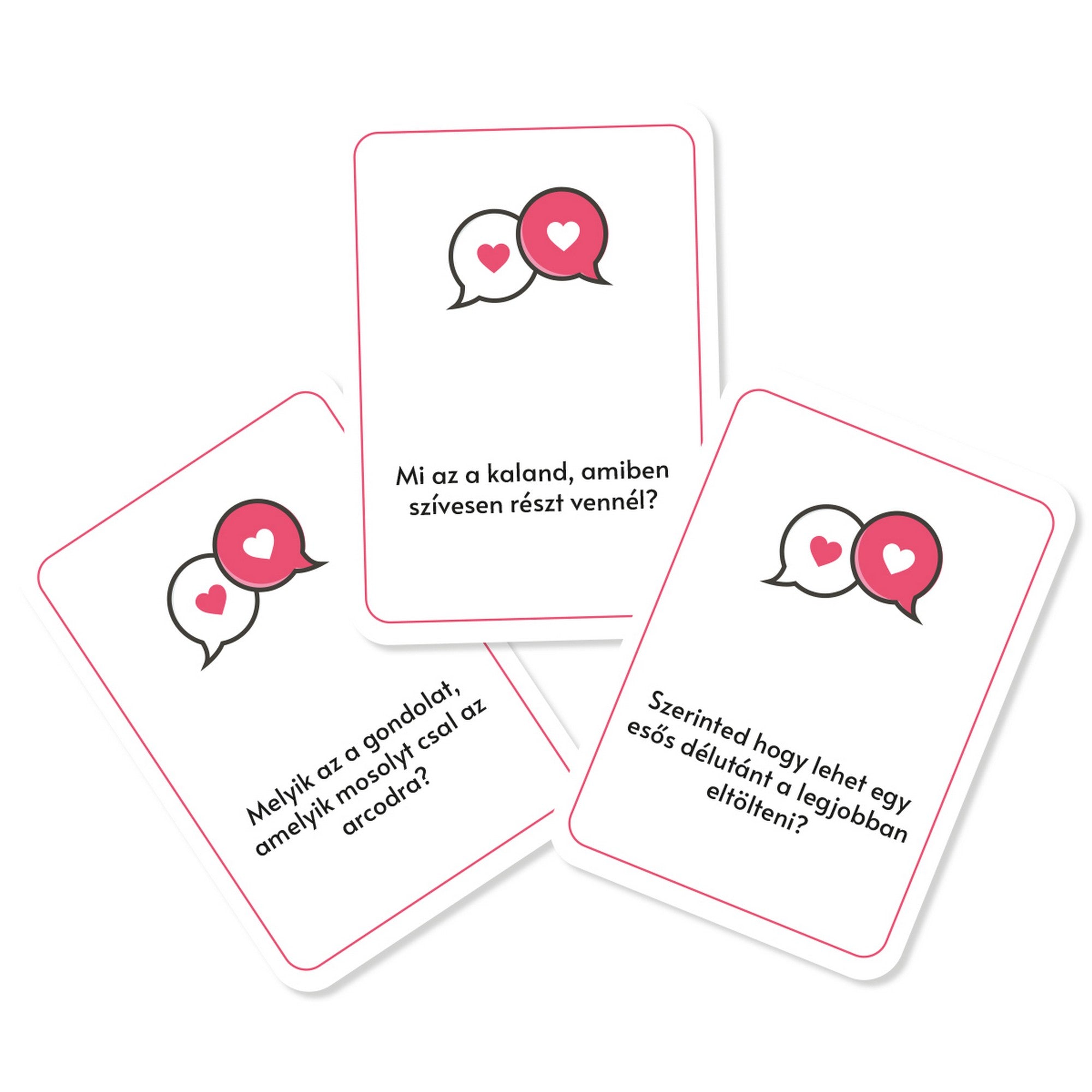 55 kérdés pozitív és tartalmas beszélgetésekhez példakérdés kártyák, amelyek mélyebb és pozitív beszélgetéseket indítanak el.