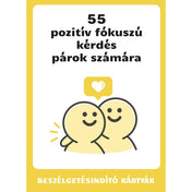 55 pozitív fókuszú kérdés párok számára kártyajáték borítója, párkapcsolati beszélgetést segítő kérdéskártyákkal.