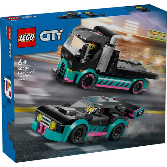 LEGO City Masina de curse si camion transportator 60406