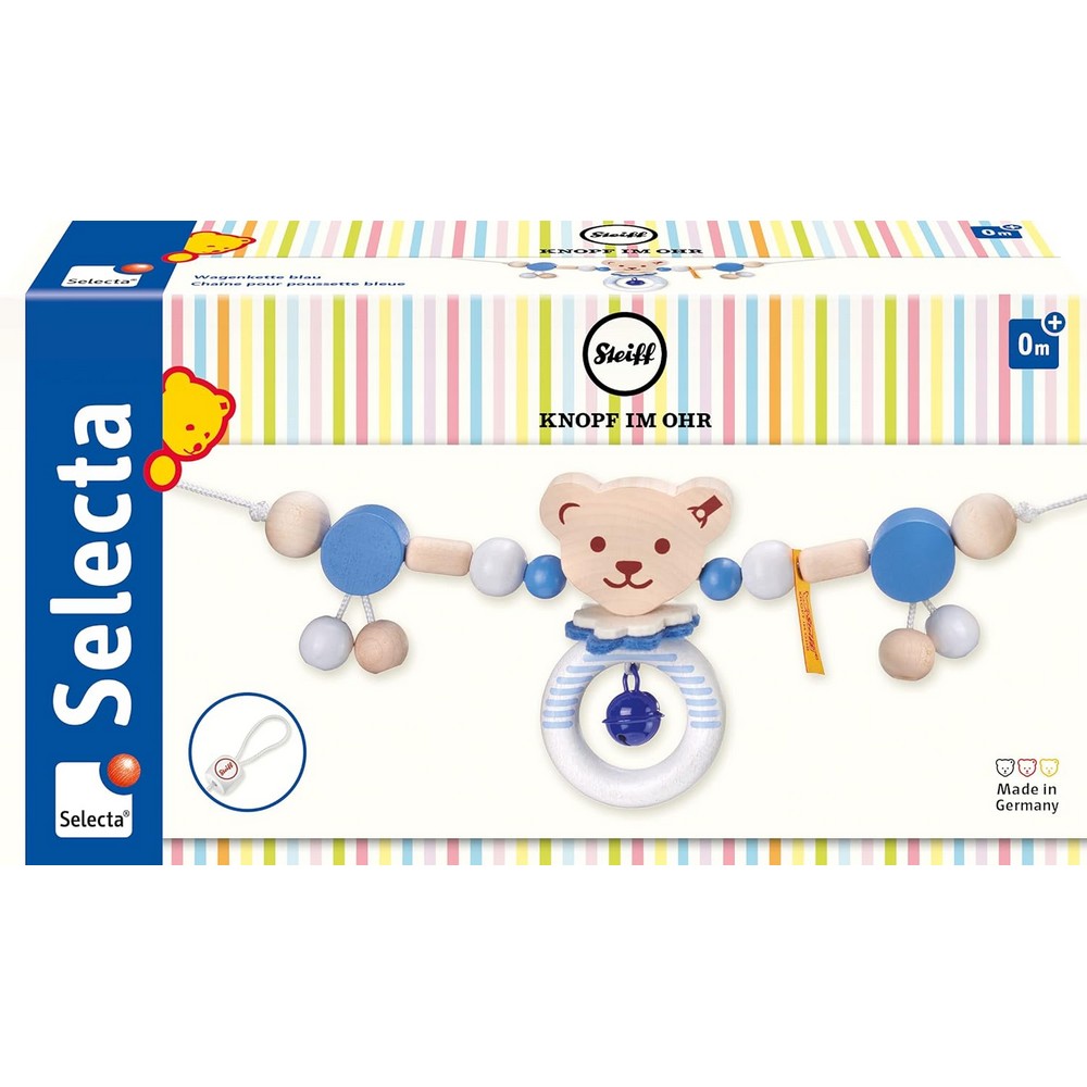 Selecta - Lănțișor albastru cu ursuleț pentru cărucior-Steiff prefata cutie