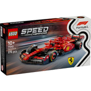 A LEGO Speed Champions Ferrari SF-24 (77242) készlet látványos doboza, amelyen az autó nagy sebességgel halad a versenypályán.