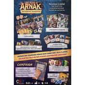 A Lost Ruins of Arnak: The Missing Expedition kiegészítő hátoldala, új vezetőkkel, templomokkal, tárgy- és ereklyekártyákkal.