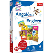 Az "Angolóra óvodásoknak" oktatójáték dobozának képe, amely színes, vidám grafikákat tartalmaz farmállatokról és traktorokról, célja a nyelvi készségek fejlesztése.