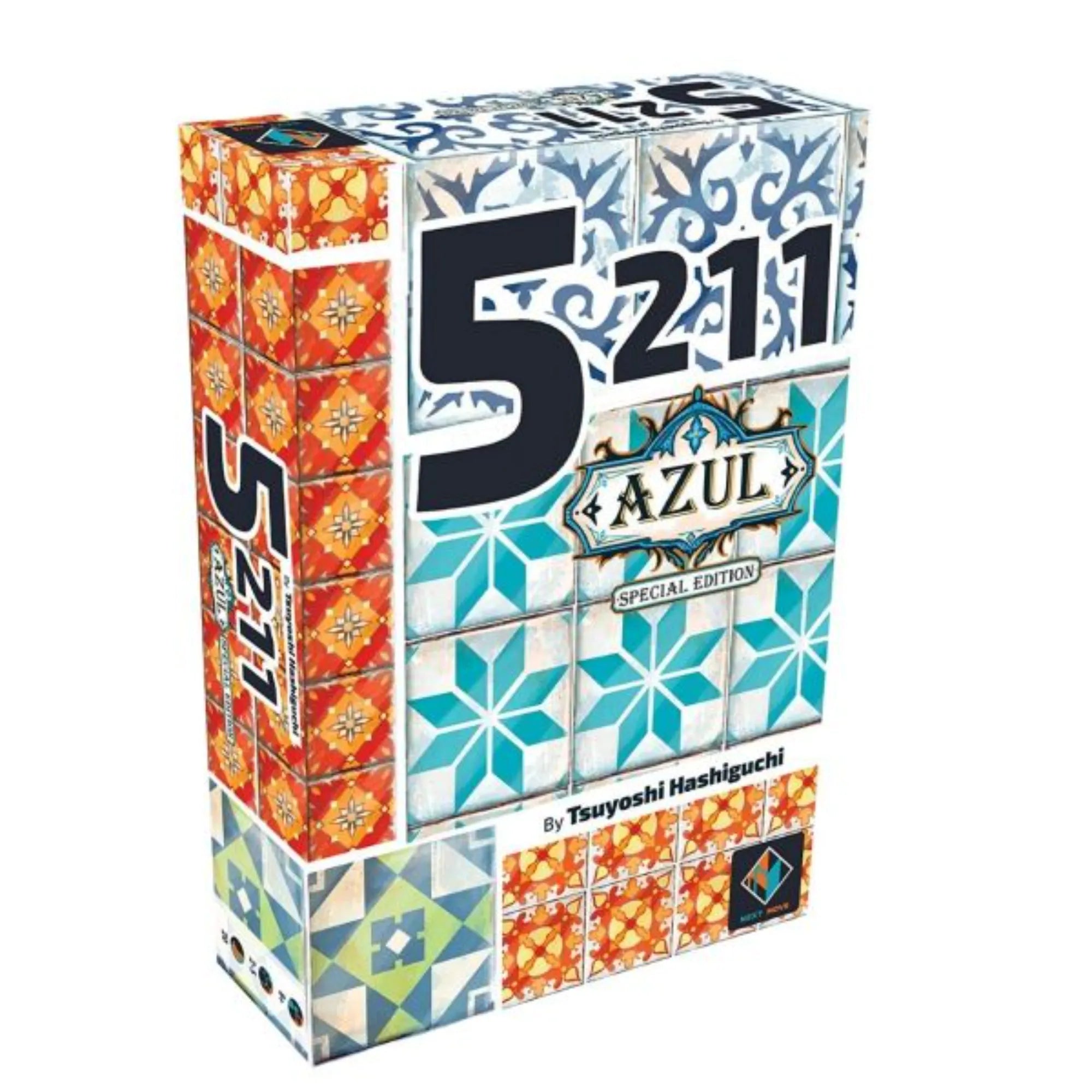 Az Azul: 5211 – Special Edition társasjáték díszdoboza, színes mozaikmintás dizájnnal. A borítón a játék címe nagy fekete-fehér számmal, alatta az Azul logó és Tsuyoshi Hashiguchi neve.