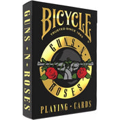 A Bicycle Guns N’ Roses kártyapakli doboza fekete alapon, arany és piros színekben, a legendás Guns N’ Roses logóval és rózsamotívumokkal díszítve.