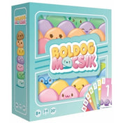 A „Boldog mocsik” társasjáték színes doboza, rajta mosolygós slime figurákkal és kártyaillusztrációkkal.