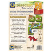 „Carcassonne – Balaurul și zâna kiegészítő dobozhátlapja, új tereplapokkal, folyólapokkal és a sárkány–tündér figurákkal.”