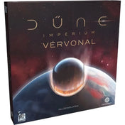 Dűne: Impérium – Vérvonal kiegészítő doboza, amelyen a Dűne univerzum jellegzetes sci-fi látványvilága jelenik meg bolygóval és űrbéli szimbólummal.