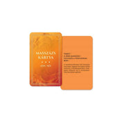 Érzékek Játéka társasjáték Masszázs kártya (jóni–női) elől- és hátoldala, részletes instrukcióval.