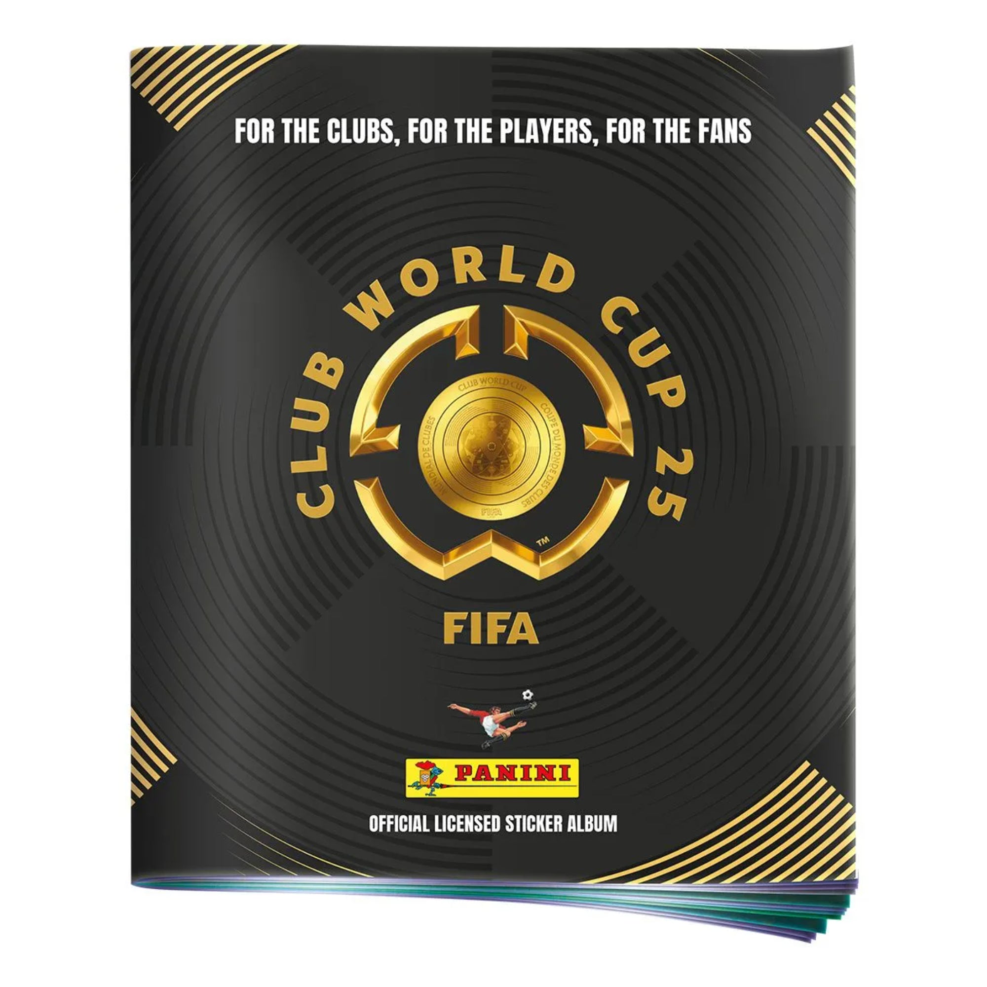 A Panini Club World Cup 25 hivatalos matricaalbuma, fekete alapon arany díszítéssel és középen kör alakú FIFA logóval.