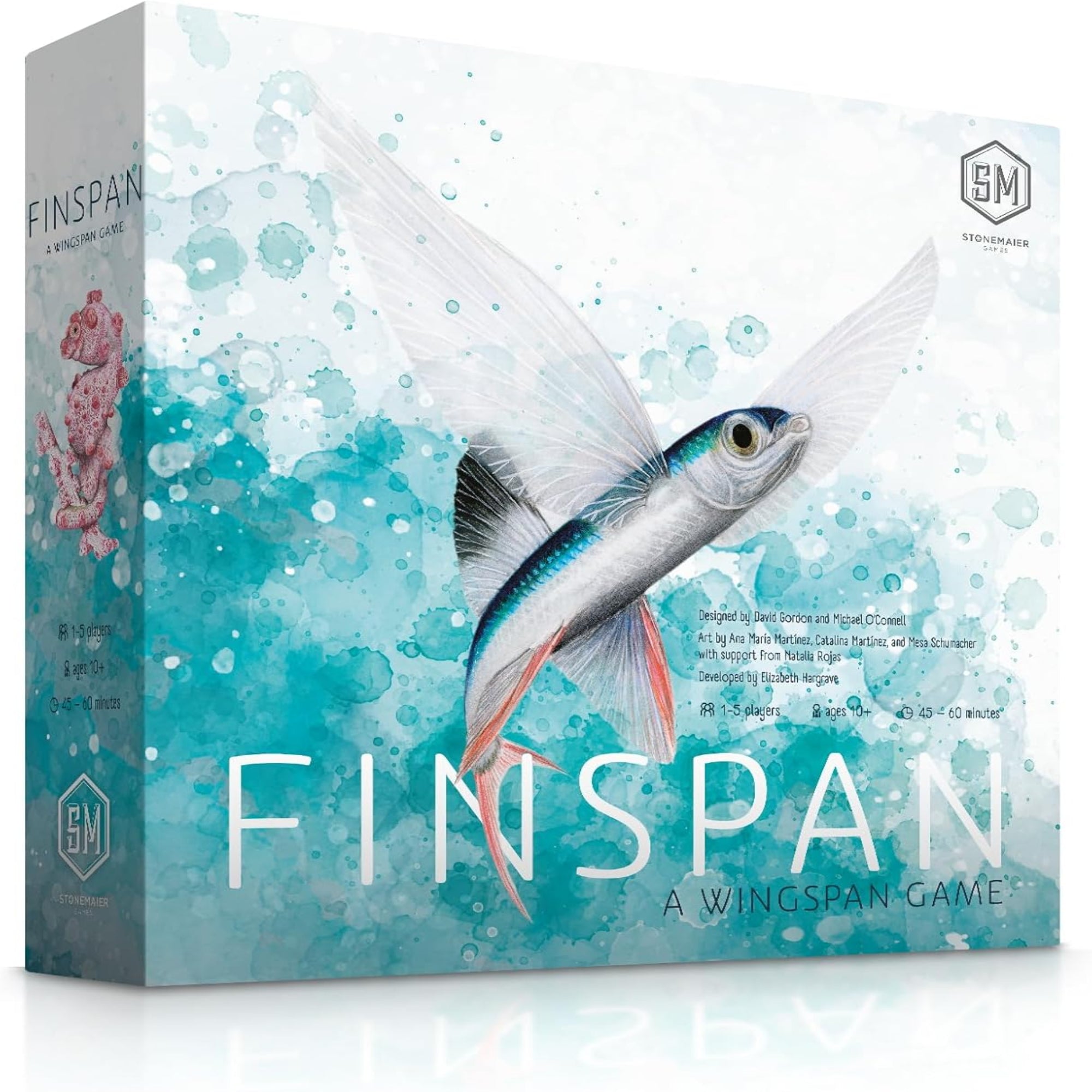 A Finspan: A Wingspan Game társasjáték doboza, víz alatti hangulatú, repülőhalat ábrázoló borítóval.