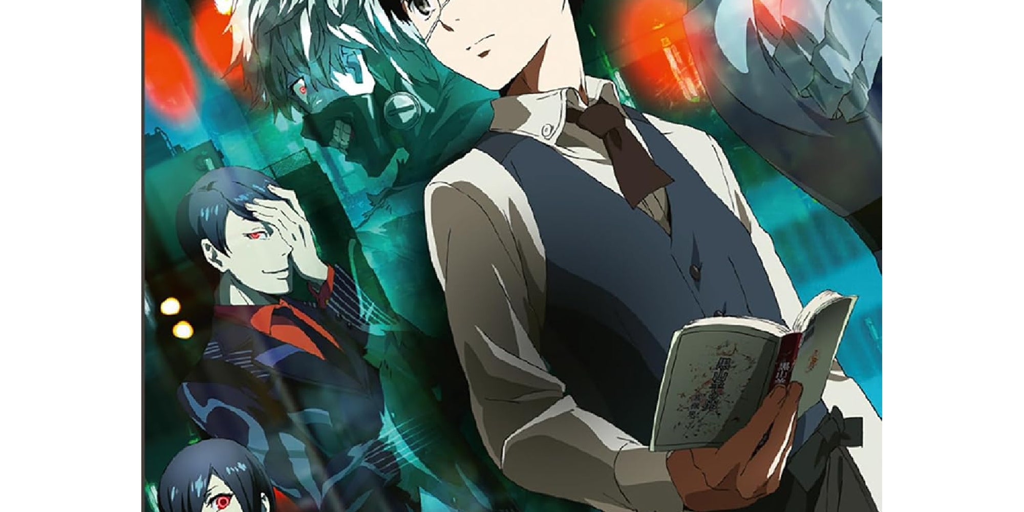 Tokyo Ghoul francia kártyapakli dobozának elölnézeti borítója, több főszereplőt ábrázoló sötét anime grafikával, városi éjszakai háttérrel és „Playing Cards” felirattal.