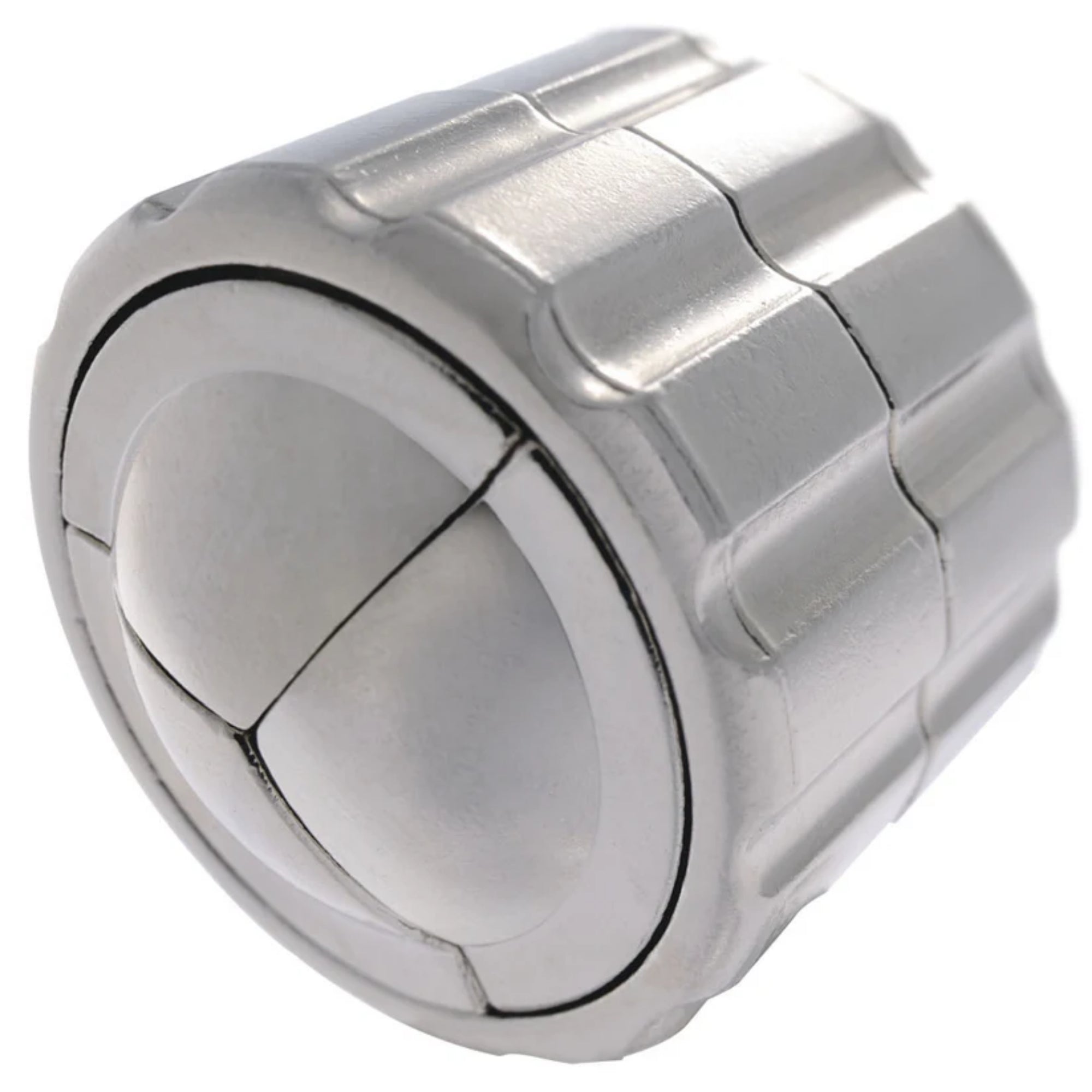 A Huzzle Cast CYLINDER kirakó ezüst színű, bordázott felületű, henger formában összeállítva.