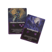 Kartográfusok Hősök szörnykártyák – Medúza és zombitámadás illusztrált lapjai játékszabály ikonokkal