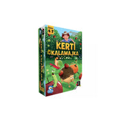 A Kerti Kalamajka társasjáték doboza, amelyen aranyos állatok versenyeznek egy kertben, miközben a gazda figyeli őket.