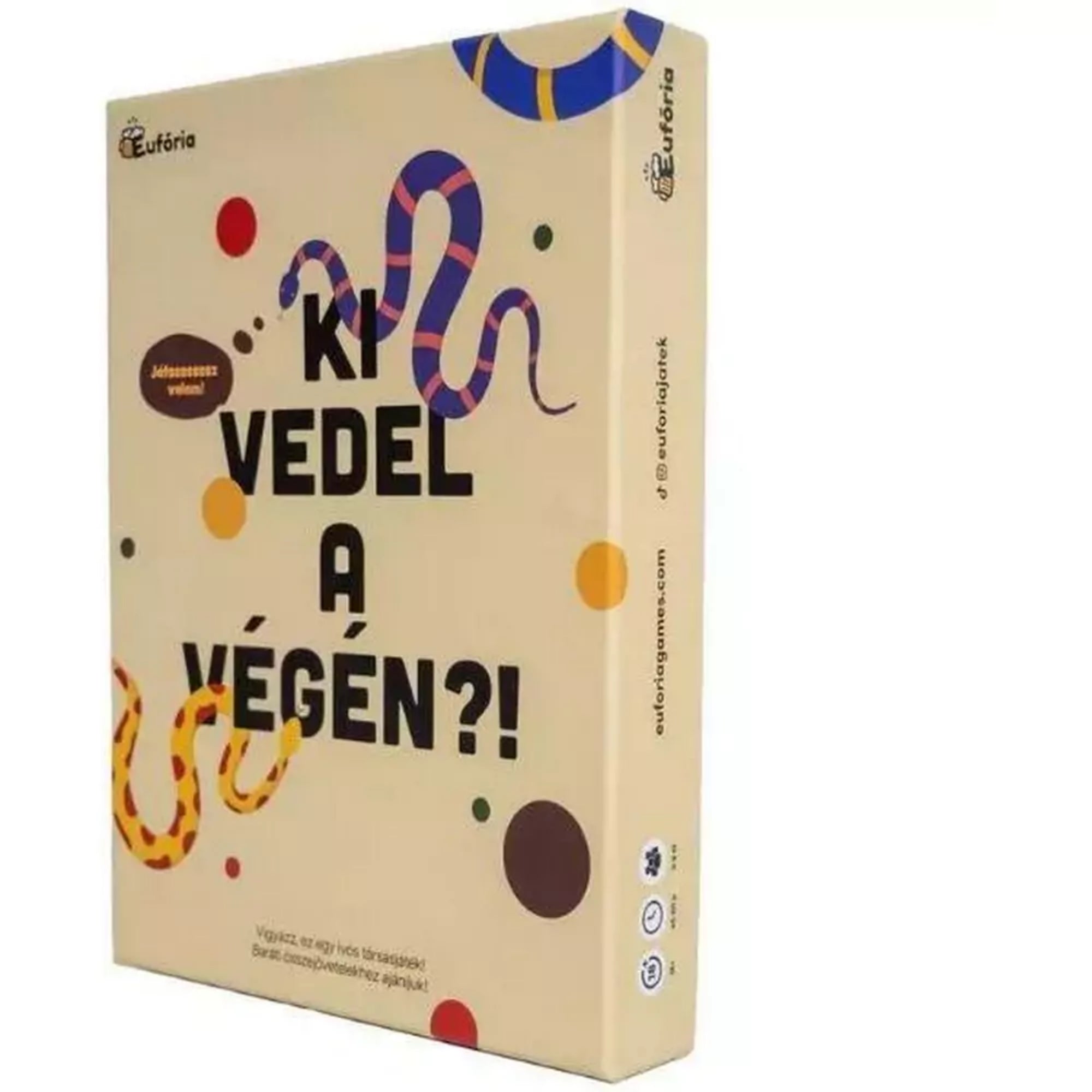 A kép a "Ki vedel a végén?!" című magyar nyelvű társasjáték dobozát ábrázolja.