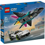 LEGO City 60489 Jet vs. Car készlet dobozának eleje, vadászgéppel és sportautóval