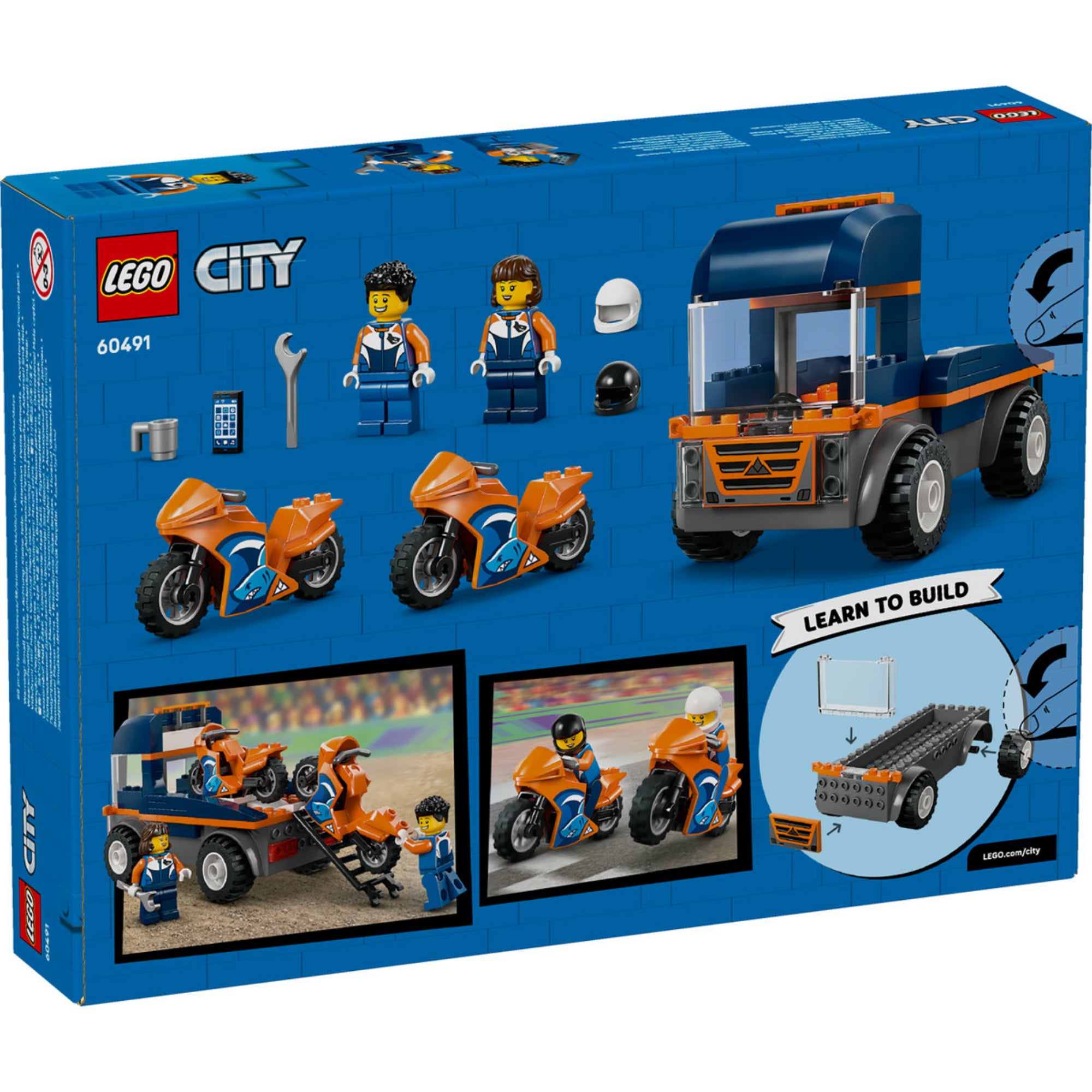 LEGO City 60491 készlet dobozának hátoldala, tartozékokkal és játékfunkciókkal.