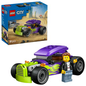 LEGO City Hot Rod 60485 – megépített hot rod autó minifigurával és dobozképpel.