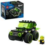 LEGO City Gaming Car (60484) – a megépített gamer autó és a minifigura, átlátszó zöld elemekkel.