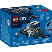 LEGO City Rendőrségi teherautó 60481 – doboz hátoldala, a rendőrségi jármű funkcióinak bemutatása.