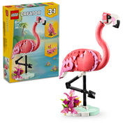 Ez a kép a LEGO Creator 3 az 1-ben Vadállatok: Rózsaszín Flamingó (31170) készletet mutatja be, amely 288 darabból áll. A fő modell egy elegáns rózsaszín flamingó, amely egy növényekkel díszített állványon pihen. A szett azonban három különböző építési lehetőséget kínál: a flamingó mellett egy kakadut és egy aranyos axolotlt is megépíthetnek a gyerekek. Ez a kreatív LEGO készlet tökéletes választás az állatrajongók és fiatal építők számára, akik szeretik a szórakoztató és újraépíthető modelleket!