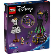 LEGO Disney 43262 - Maleficent és Cruella De Vil ruhái építőkészlet hátoldala. Látható a két ikonikus karakter ruhája, minifigurák és rejtett részletek.