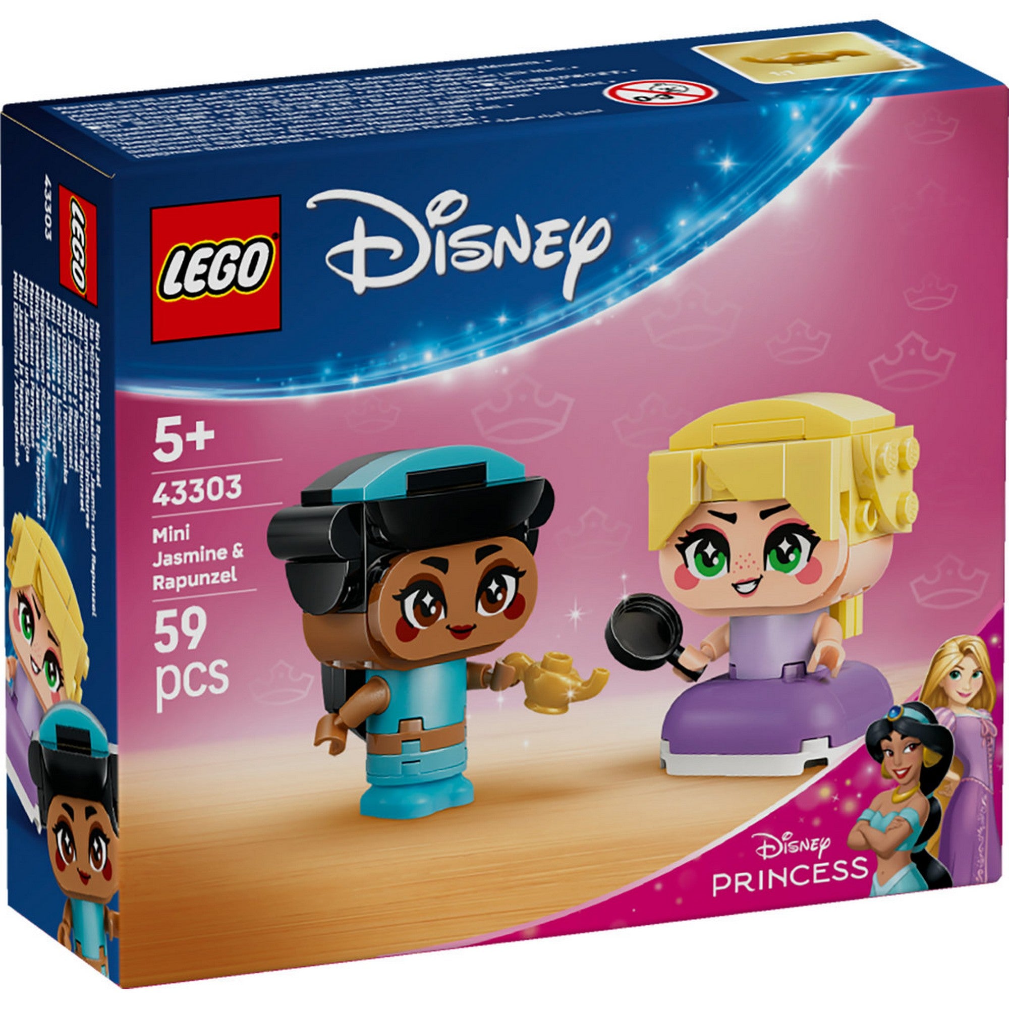LEGO Disney Mini Jázmin és Aranyhaj (43303) készlet elölnézetben, Jázmin és Aranyhaj figuráival