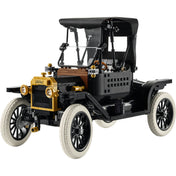 LEGO Icons Ford Model T 11376 megépített veterán autó modell fehér háttéren, részletes fekete karosszériával és arany színű hűtőráccsal.