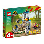 A LEGO Jurassic World Velociraptor szökés (76957) készlet színes doboza, rajta a szökési jelenetet ábrázoló grafikával és a 137 darabos jelöléssel.