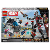 LEGO Marvel Amerika Kapitány: Polgárháború csatajelenet szett doboza, amely 736 építőelemet tartalmaz és ikonikus jeleneteket ábrázol a Marvel univerzumból.