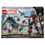 LEGO Marvel Amerika Kapitány: Polgárháború csatajelenet szett doboza, amely 736 építőelemet tartalmaz és ikonikus jeleneteket ábrázol a Marvel univerzumból.