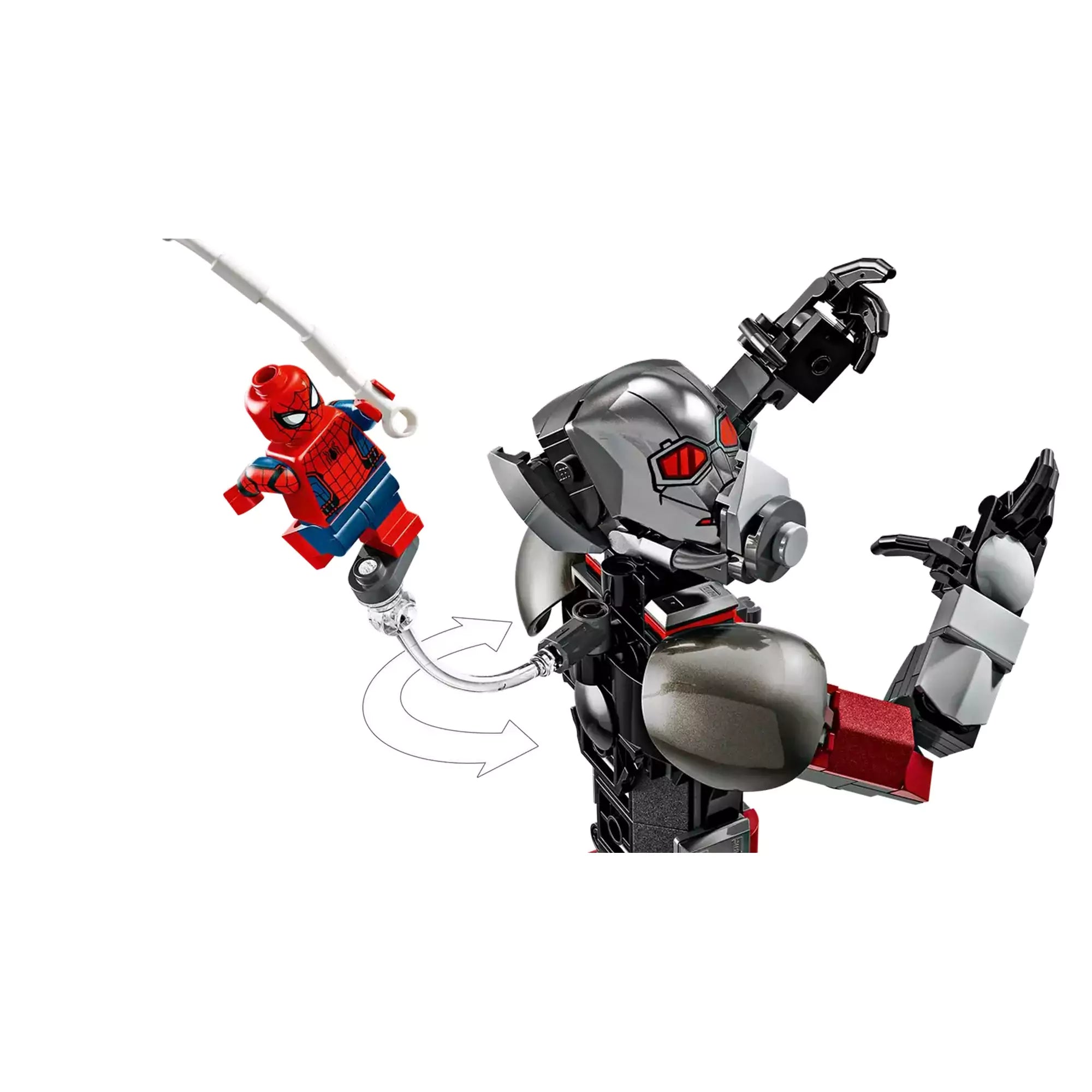 Részlet a LEGO Marvel szettből, ahol Pókember és Óriás Hangya akció közben láthatóak.