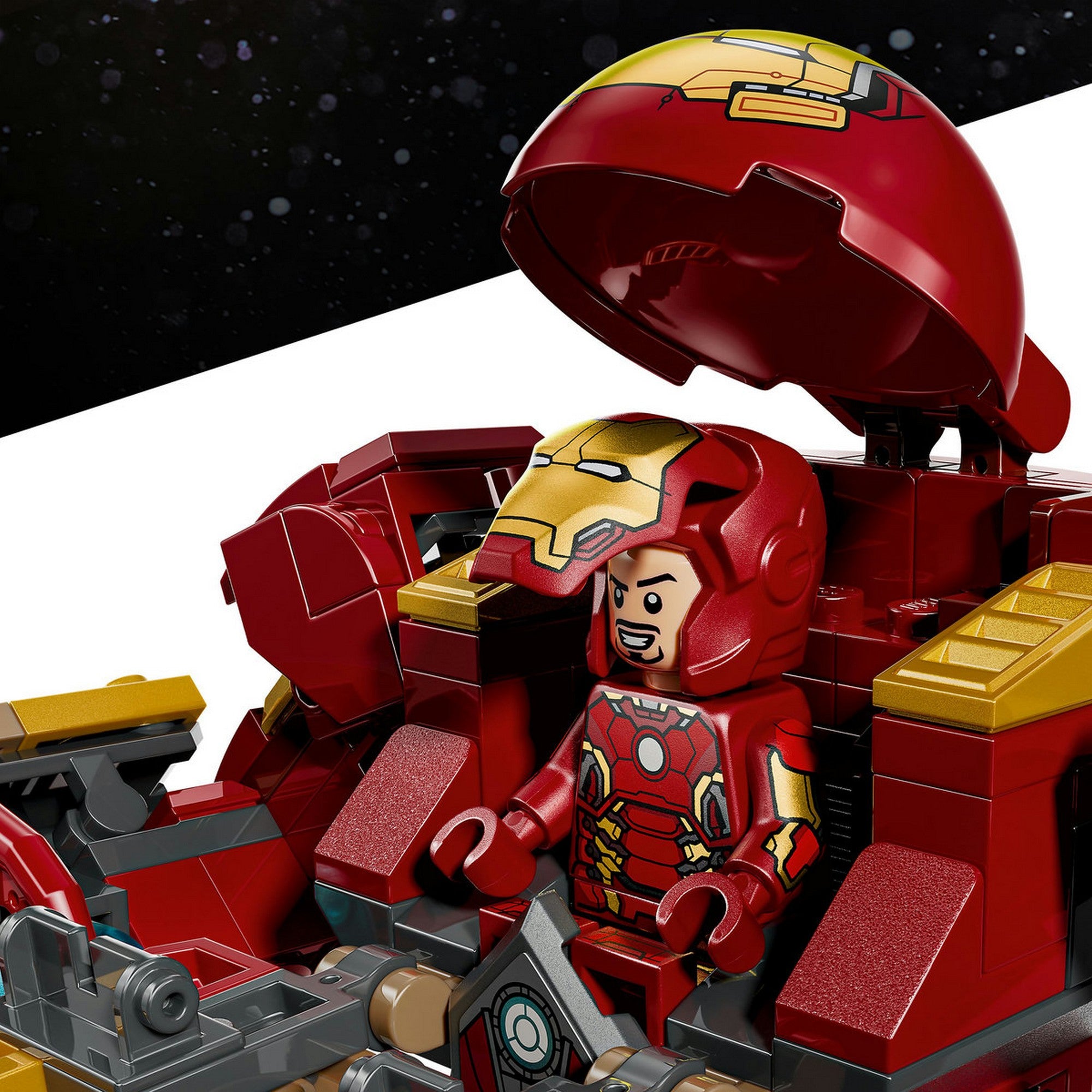 LEGO Marvel Epic Battle: Hulkbuster vs. The Hulk 76343 – Iron Man minifigura a Hulkbuster páncél belsejében, nyitható kabinnal.