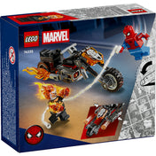 LEGO Marvel Spider-Man vs. Ghost Rider Motorcycle (76335) – A doboz hátoldala, a Ghost Rider motor játékfunkcióival és akciójelenettel.