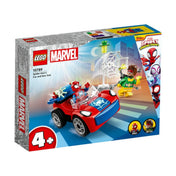 LEGO Marvel 10789 készlet doboza, amely Pókember autóját és Doktor Oktopuszt ábrázolja, élénk háttérrel és 4+ korosztály jelöléssel.