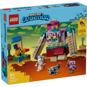 LEGO Minecraft A Zabáló leszámolás (21257) dobozkép elölnézetből, akciójelenettel a Zabáló és a hős karakterek között sivatagos háttérrel.
