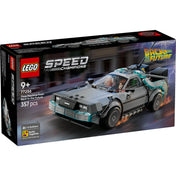 LEGO Speed Champions Vissza a jövőbe időgép (77256) dobozkép, a legendás DeLorean időgép ábrázolásával.