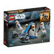 A LEGO Star Wars 75359 dobozának hátoldala, amely bemutatja a játékelemek mozgatható funkcióit, a lövedék kilövését és a figura-akciókat.