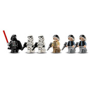 A LEGO Star Wars 75387 készletben található minifigurák felsorakoztatva: Darth Vader, két rohamosztagos, Captain Antilles és három lázadó katona.