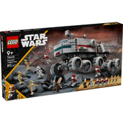 LEGO Star Wars Republic Juggernaut (75413) dobozkép elölnézet – A harcjelenetet ábrázoló illusztrációval és a mellékelt minifigurák bemutatásával.