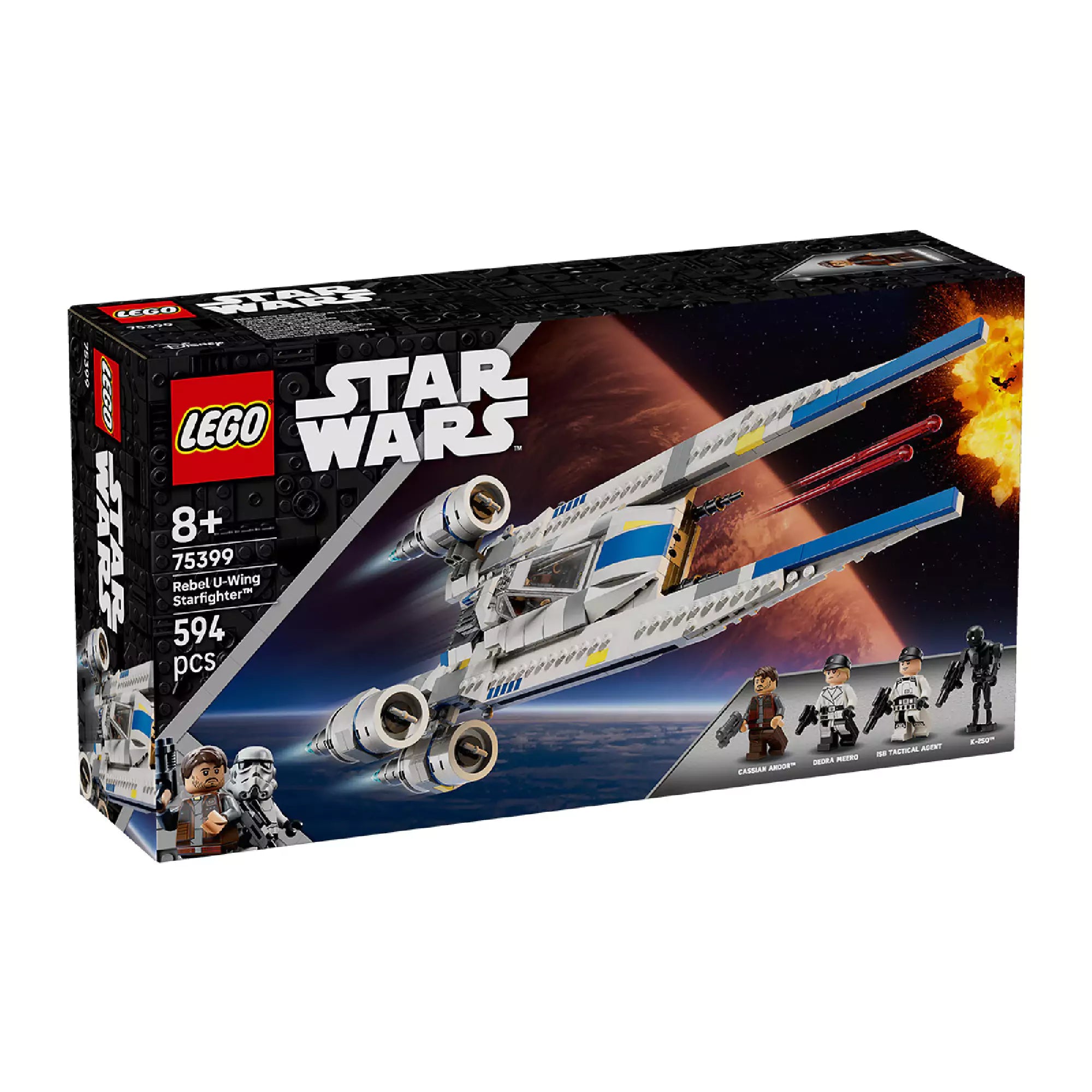 A LEGO Star Wars Rebel U-Wing Starfighter (75399) szett doboza galaktikus háttérrel, látványos csatajelenetet ábrázolva.