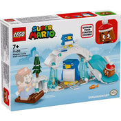 A LEGO Super Mario 71430 A pingvin család havas kalandjai szett doboza, havas tájjal, pingvin figurákkal és karácsonyi sapkás Goomba-val.