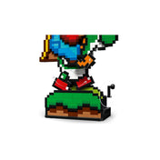 Közelkép a LEGO 71438 szett mozgatható részeiről: Mario és Yoshi lábai, valamint a forgatható hajtókar.