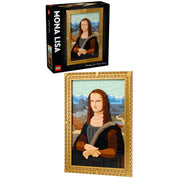 A képen a LEGO Art Mona Lisa (31213) építőkészlet és annak elkészült mozaikja látható. A szett ikonikus módon eleveníti fel Leonardo da Vinci mesterművét LEGO elemekből, egy elegáns aranykeretbe foglalva. A részletgazdag kialakítás és az élénk színek egy modern, építhető műalkotást hoznak létre, amely falra akasztva is tökéletes dekoráció.