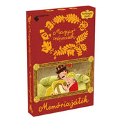 Magyar népmesék – Memóriajáték doboza, piros alapon arany díszítéssel és mesebeli királyi pár ábrázolásával.