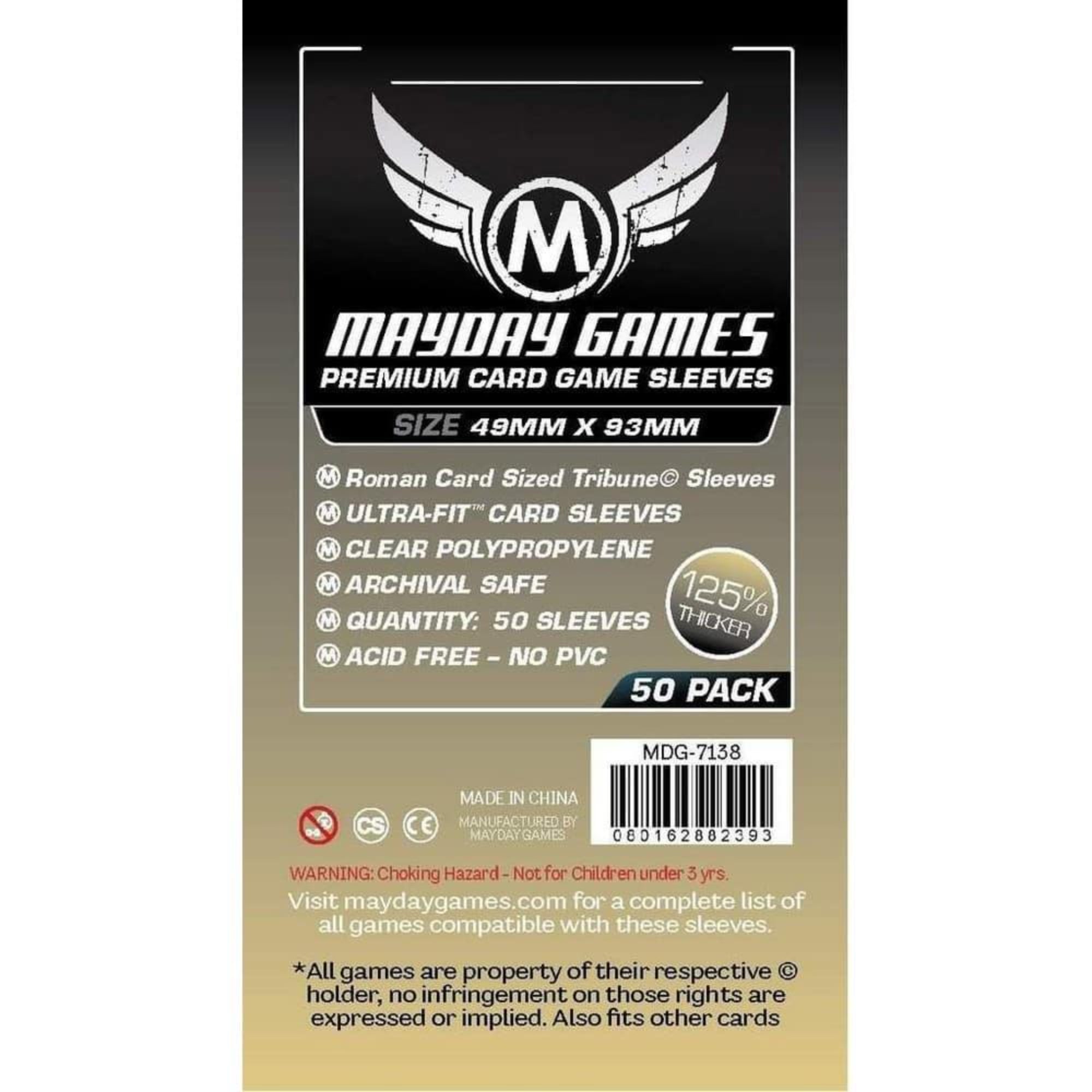 Mayday Games Premium Card Game Sleeves – Roman Card Sized Tribune (49x93 mm) – 50 db 125%-kal vastagabb Ultra-Fit kártyavédő csomagolás, átlátszó polipropilén, savmentes és PVC-mentes kivitelben.